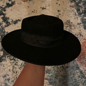 Black Felt Round Brimmed Hat with ribbon
